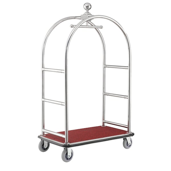 Global Industrial Silver Stainless Steel Bellman Cart Curved Uprights 6 Rubber Casters, 41-1/4L x 24W x 73H 985118SL - main